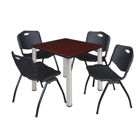 TB3030MHBPCM47BK 30 in. Kee Square Breakroom Table, Mahogany & Chrome & 4 in. M Stack Chairs - Black